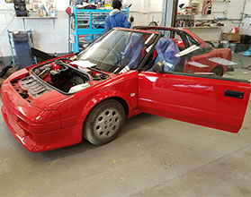 Toyota MR2 prepared for re-build following restoration